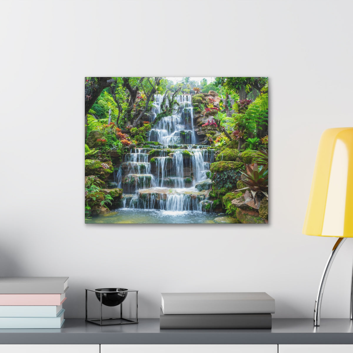 Waterfall w Maple Trees Kyoto Garden Canvas Wall Art for Home Decor Ready-to-Hang-Express Your Love Gifts
