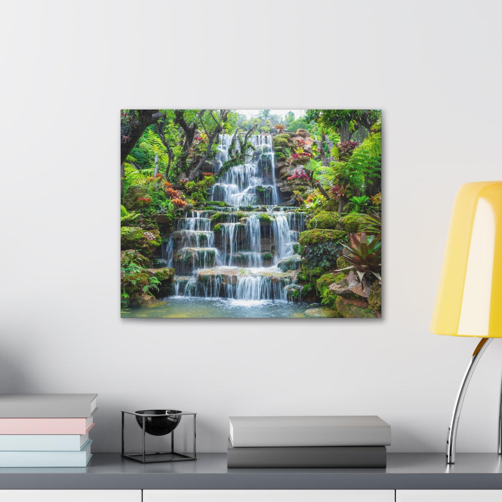 Waterfall w Maple Trees Kyoto Garden Canvas Wall Art for Home Decor Ready-to-Hang-Express Your Love Gifts