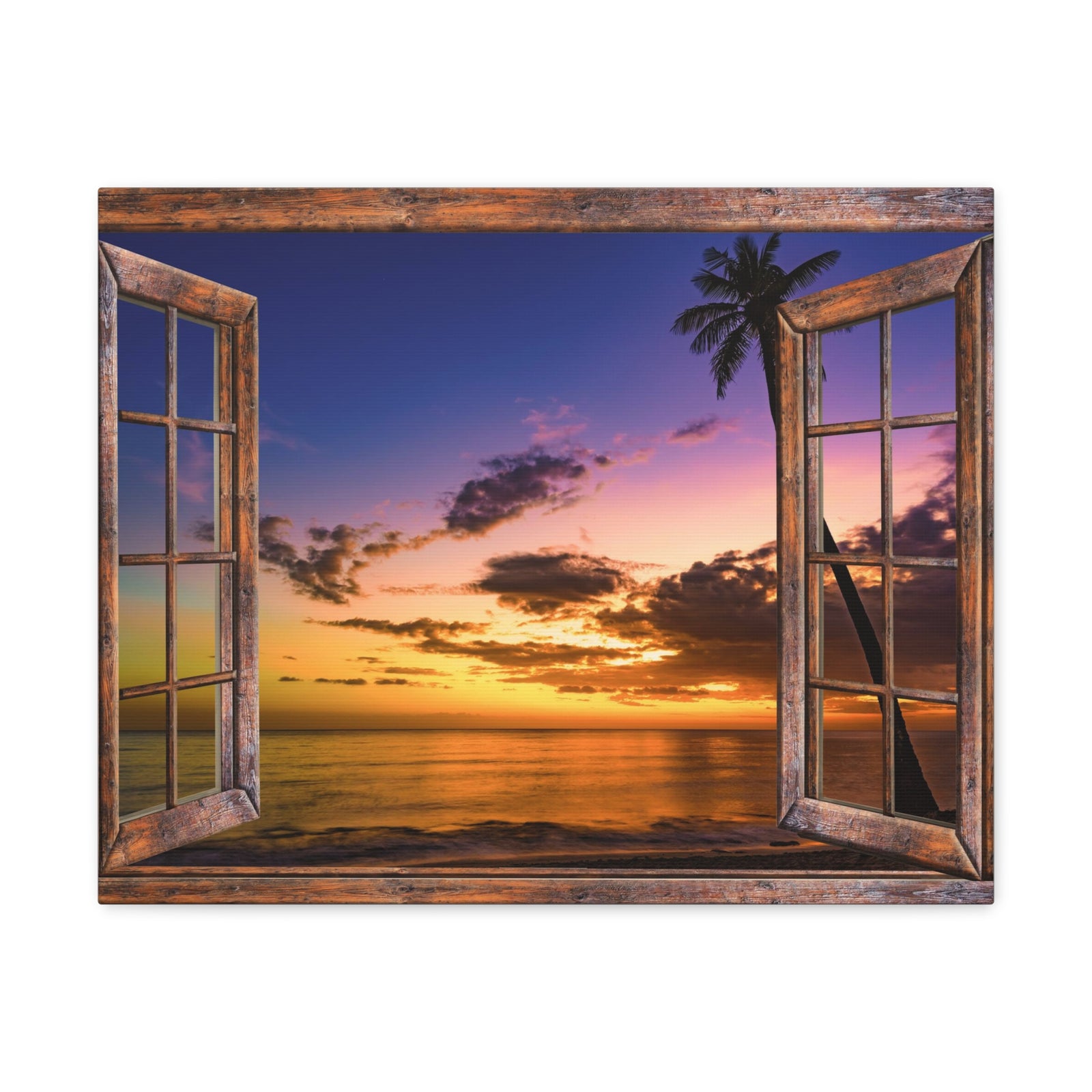 Canvas Print Wall Art Window Sunset Sea Nature Photography Realism Scenic Landscape Colorful Multicolor for Home Decor Ready to Hang-Express Your Love Gifts