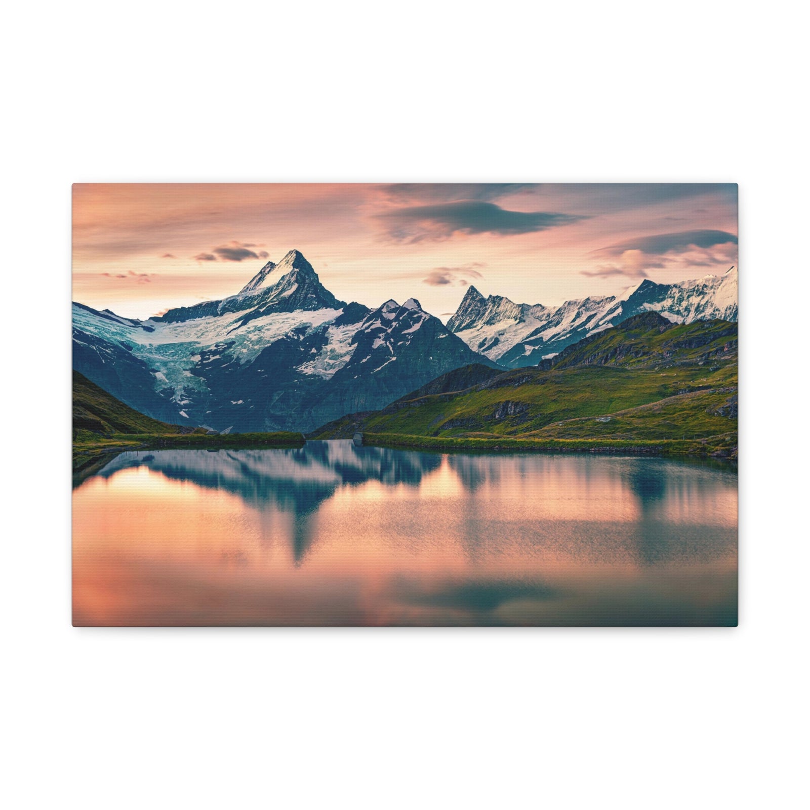 Snow Mountain Lake Summer Nature Wilderness Photography Canvas Wall Art for Home Decor Ready-to-Hang-Express Your Love Gifts