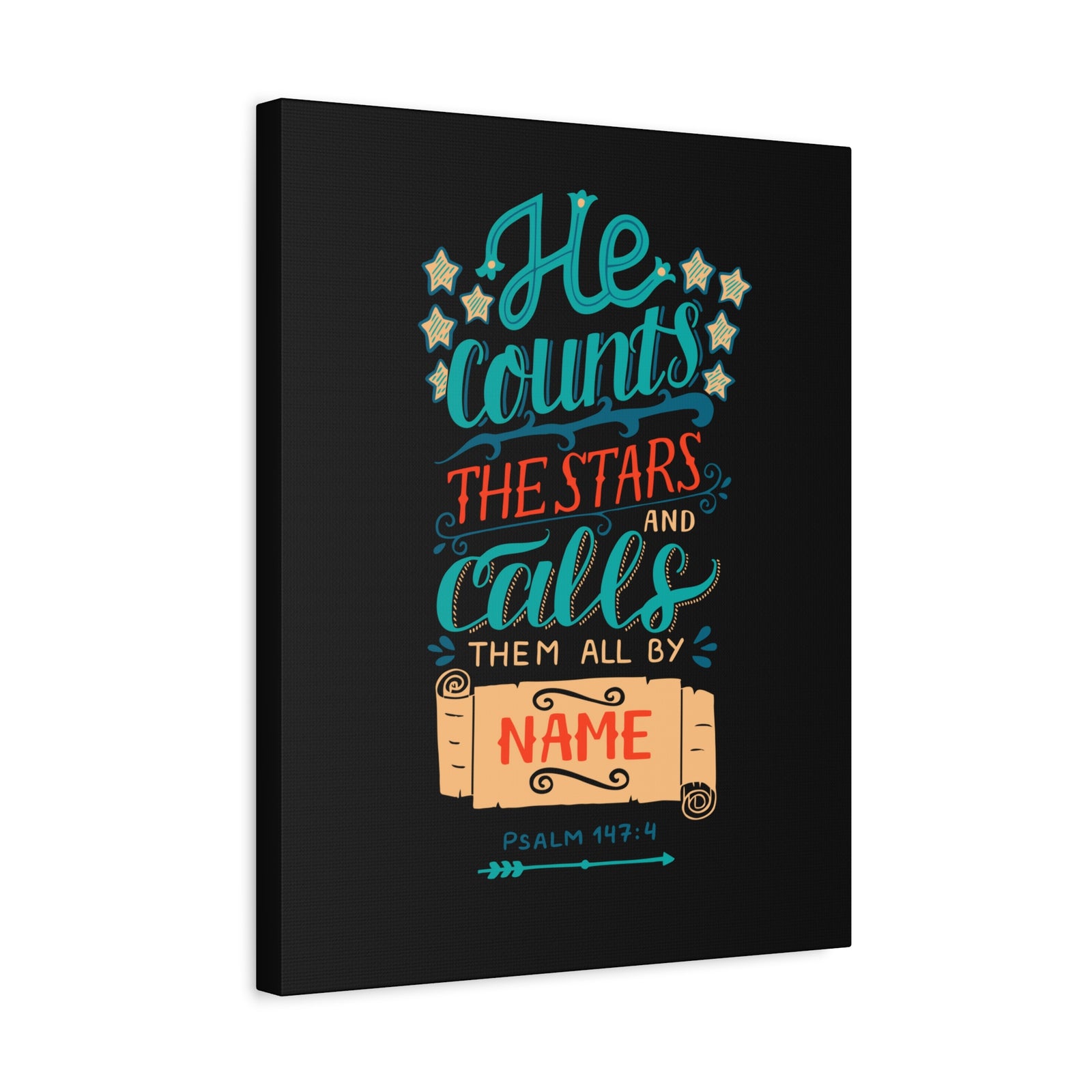 Scripture Canvas He Counts The Stars Psalm 147:4 Christian Wall Art Bible Verse Print Ready to Hang-Express Your Love Gifts