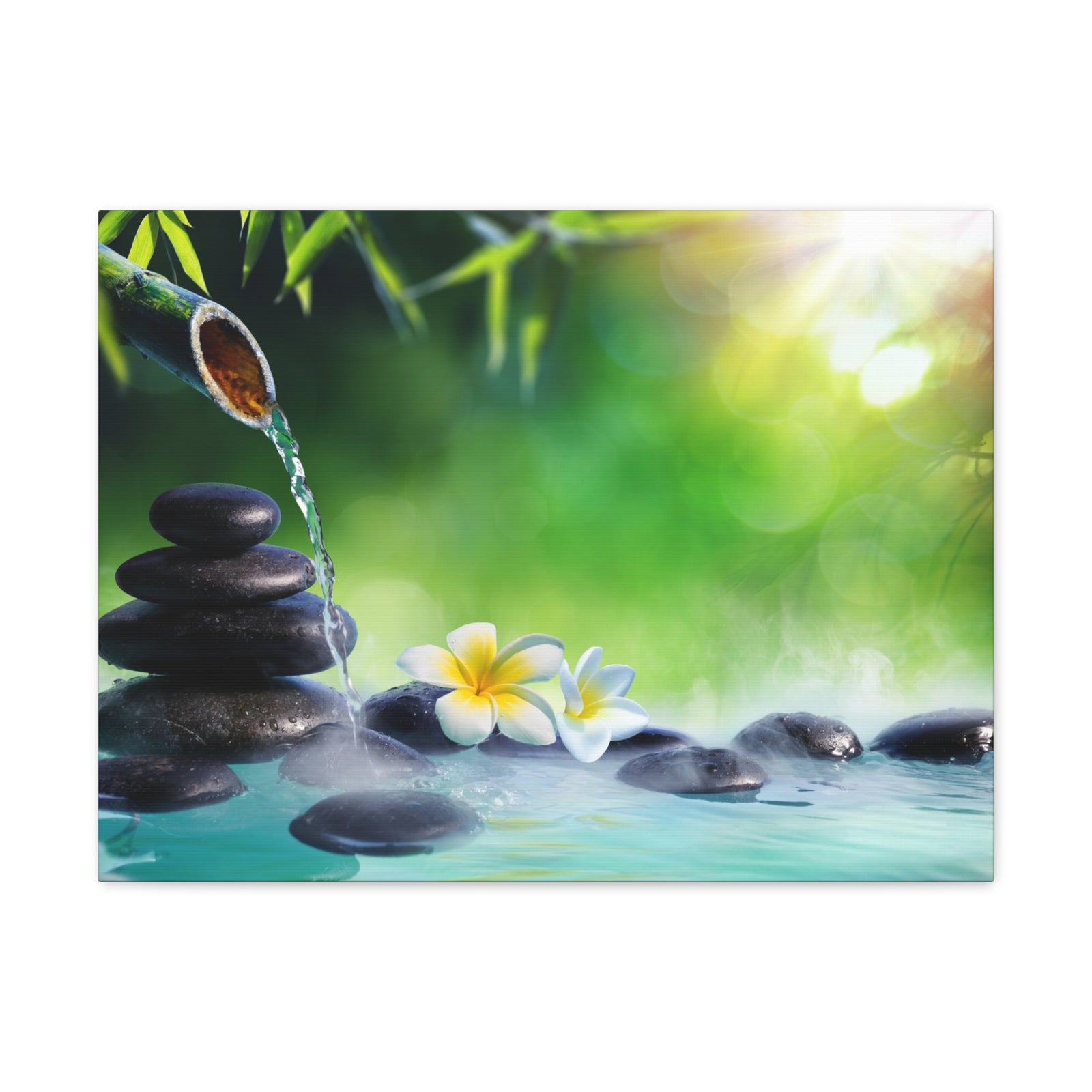 Plumeria Flowers in Fountain Forest Floral Nature Photography Canvas Wall Art for Home Decor Ready-to-Hang-Express Your Love Gifts