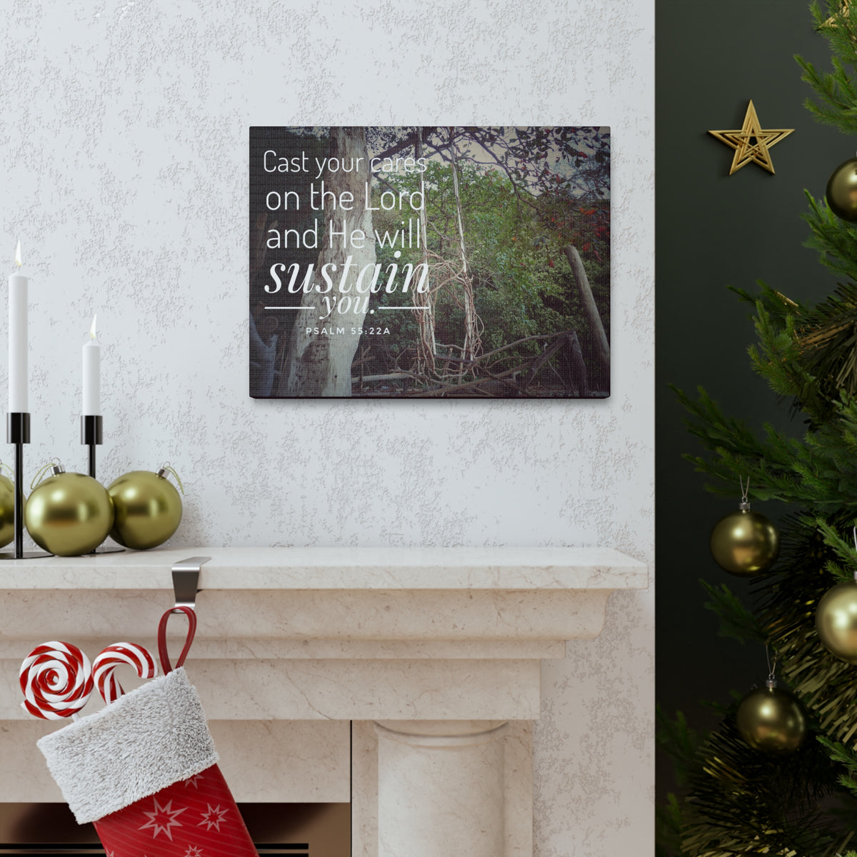 Scripture Walls He Will Sustain You Psalm 55:22 Bible Verse Canvas Christian Wall Art Ready to Hang-Express Your Love Gifts