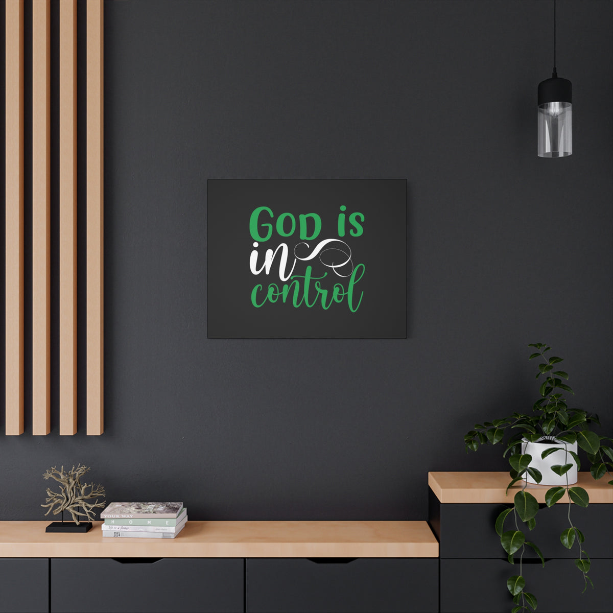 Scripture Canvas God Is In Control Psalm 27:1 Green Christian Wall Art Bible Verse Print Ready to Hang-Express Your Love Gifts