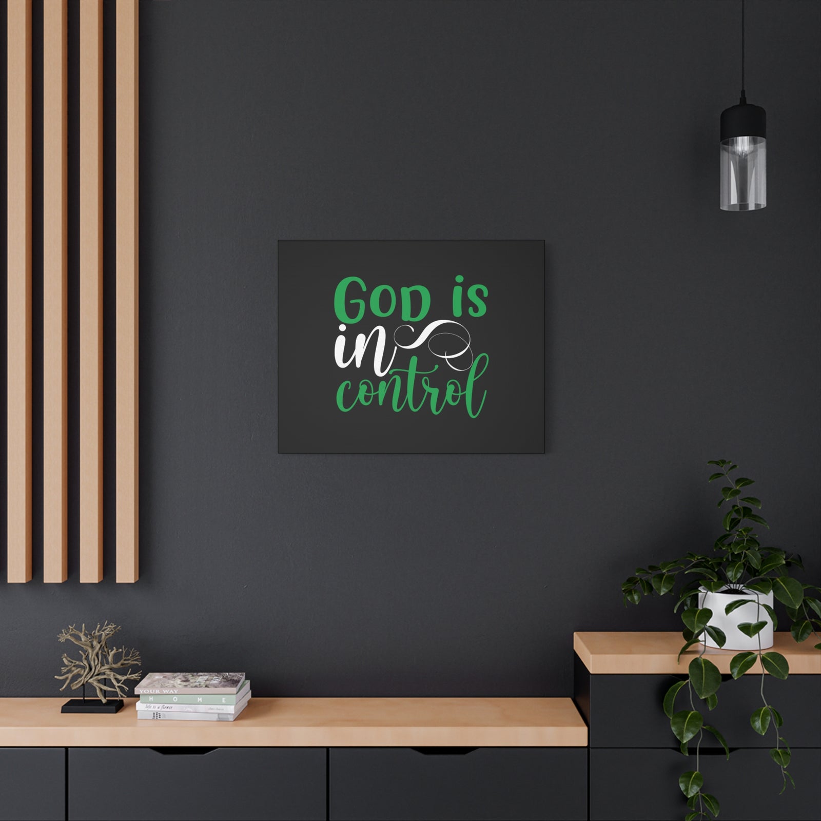 Scripture Canvas God Is In Control Psalm 27:1 Green Christian Wall Art Bible Verse Print Ready to Hang-Express Your Love Gifts