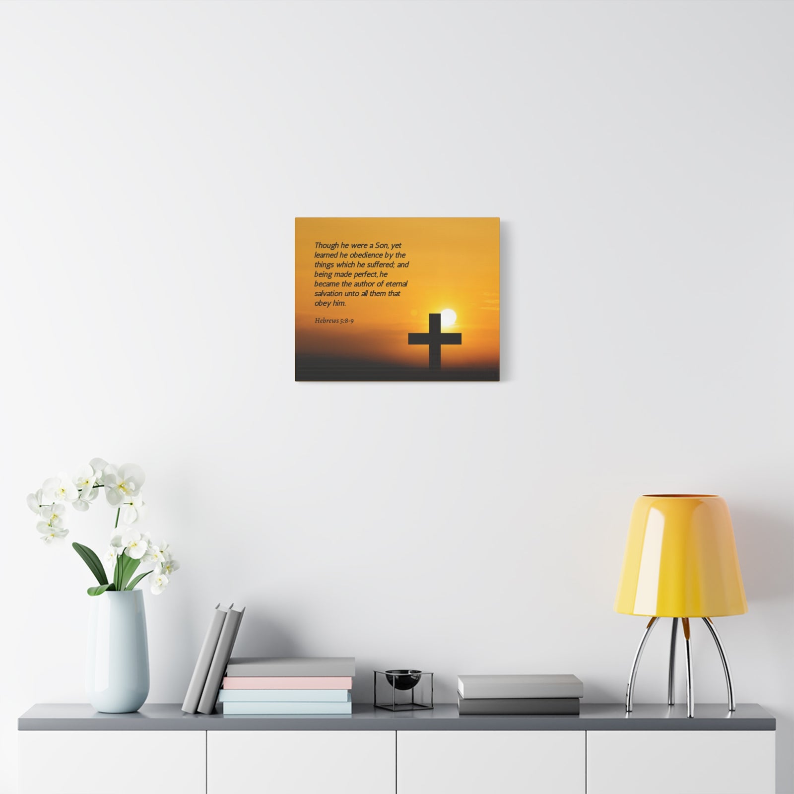 Scripture Canvas Eternal Salvation Hebrews 5:8-9 Christian Wall Art Bible Verse Print Ready to Hang-Express Your Love Gifts