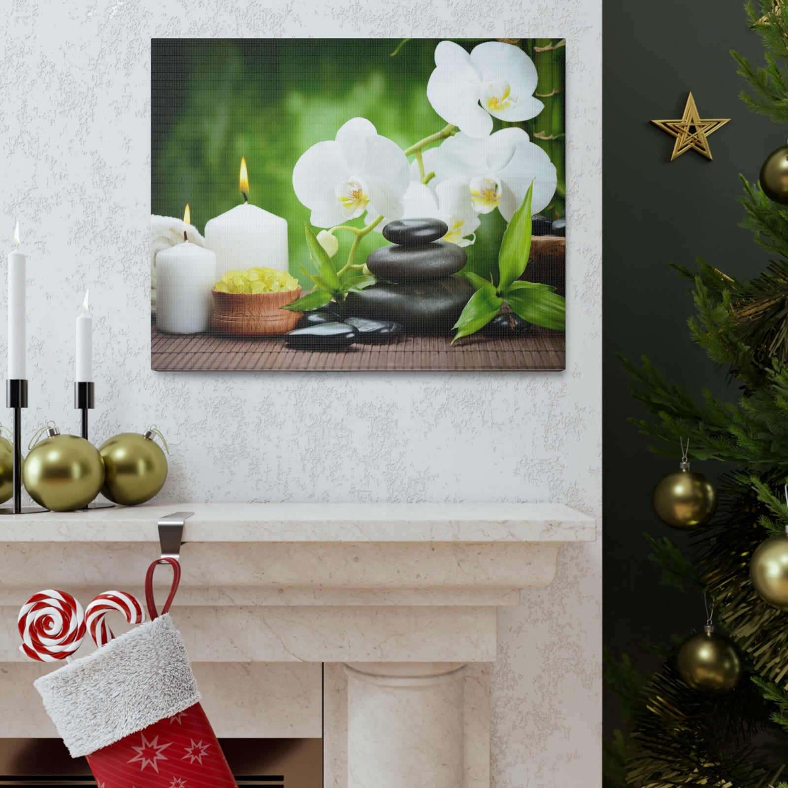 Zen Stones and Orchid Forest Floral Nature Photography Canvas Wall Art for Home Decor Ready-to-Hang-Express Your Love Gifts