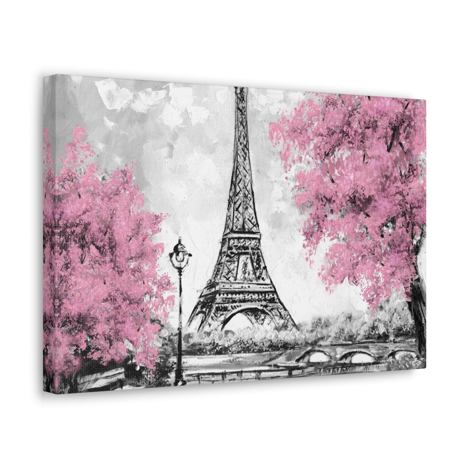 Eiffel Tower Pink Tree France Canvas Artwork High-Quality Breathtaking French City for Home Decor Ready to Hang-Express Your Love Gifts