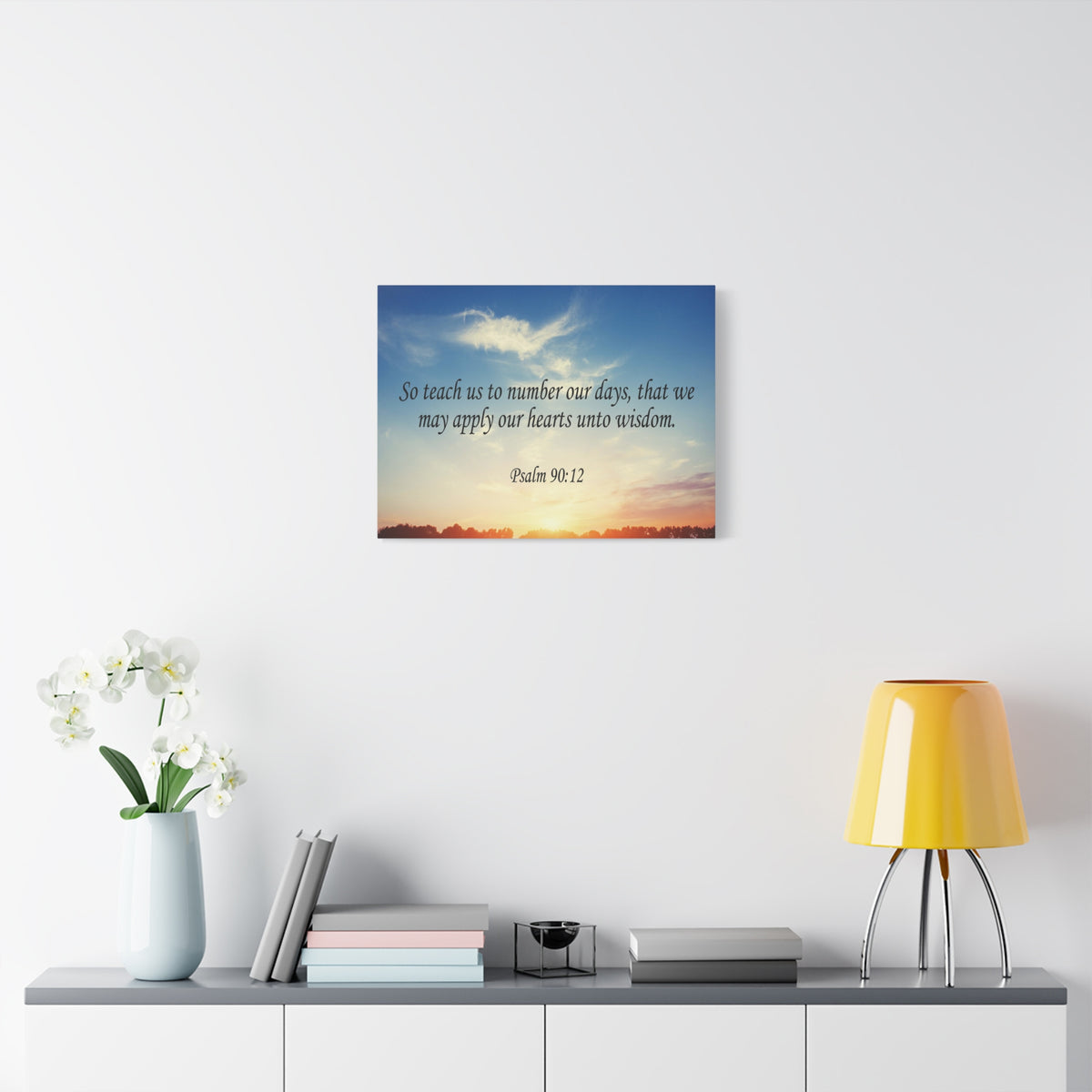 Scripture Canvas Hearts Unto Wisdom Psalm 90:12 Christian Wall Art Bible Verse Print Ready to Hang-Express Your Love Gifts