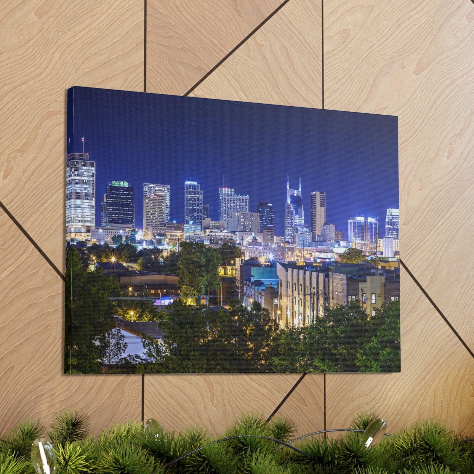 Nashville Night Skyline Canvas Artwork High-Quality Breathtaking Stunning Cityscape for Home Decor Ready to Hang-Express Your Love Gifts