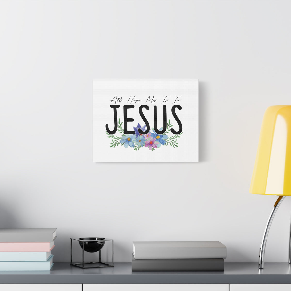 Scripture Canvas All My Hope Is In Jesus Jeremiah 29:11 Blue Flowers Christian Wall Art Bible Verse Print Ready to Hang-Express Your Love Gifts