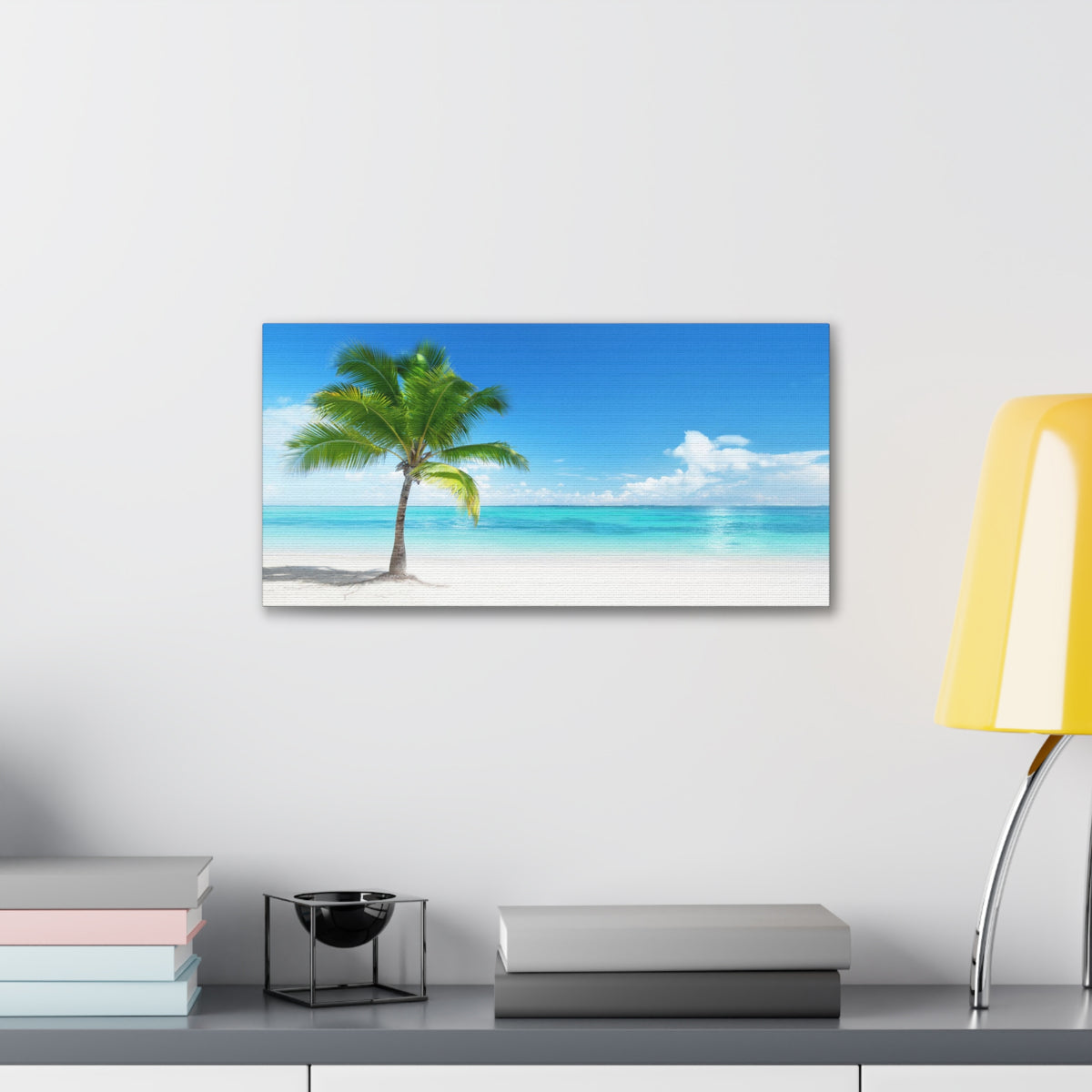 Palm on the beach in Daylight Ocean Canvas Wall Art for Home Decor Ready-to-Hang-Express Your Love Gifts