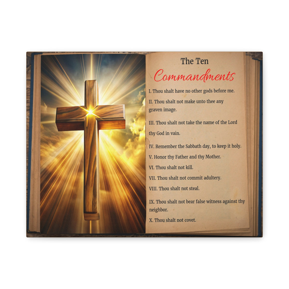 Scripture Walls The Ten Commandments Open Book Cross Bible Canvas Christian Wall Art Ready to Hang Unframed-Express Your Love Gifts