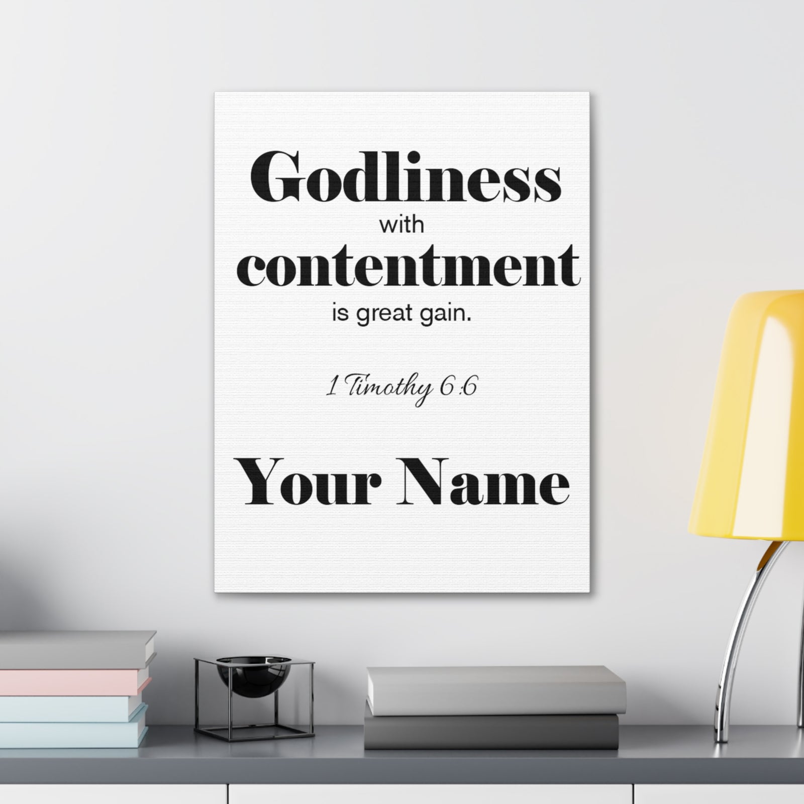 Personalized Godliness 1 Timothy 6:6 Bible Chapter Canvas Christian Wall Art Ready to Hang-Express Your Love Gifts