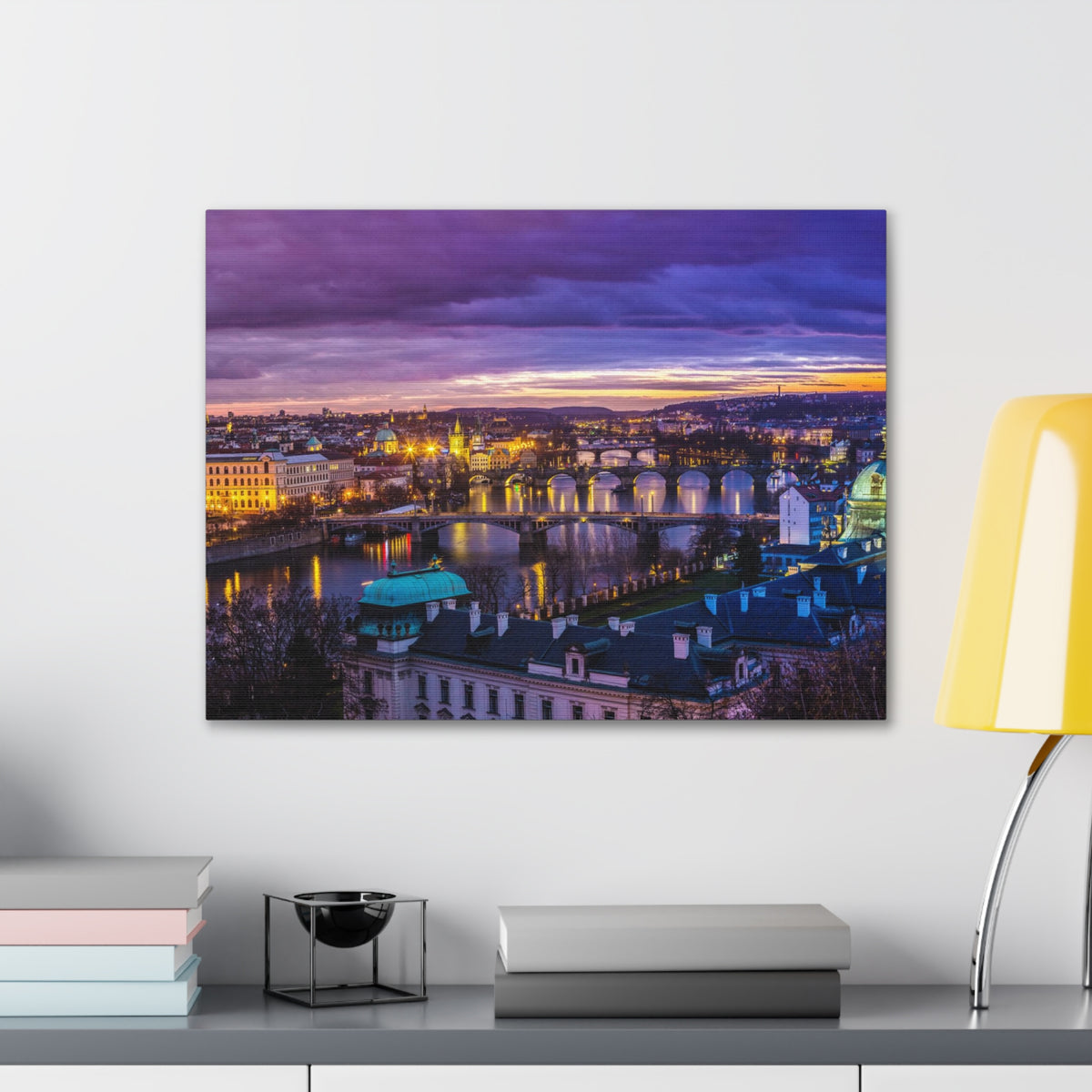 Prague Night Skyline Canvas Artwork High-Quality Breathtaking Stunning Cityscape for Home Decor Ready to Hang-Express Your Love Gifts