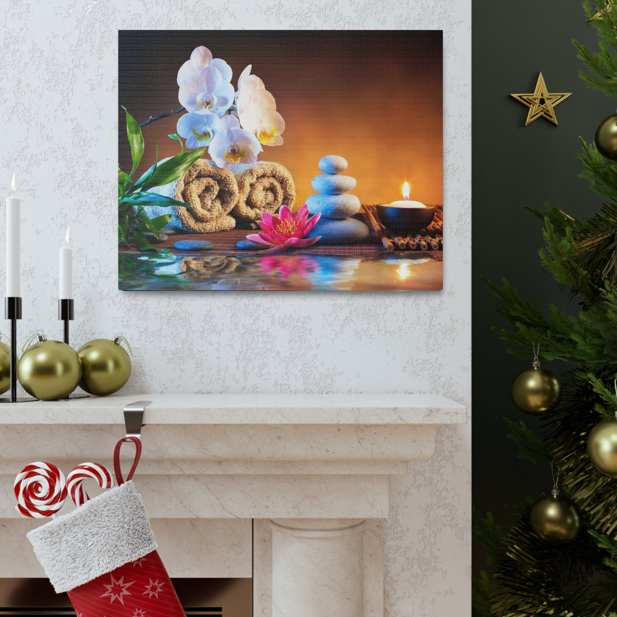 Towels on Bamboo Mat Forest Floral Nature Photography Canvas Wall Art for Home Decor Ready-to-Hang-Express Your Love Gifts