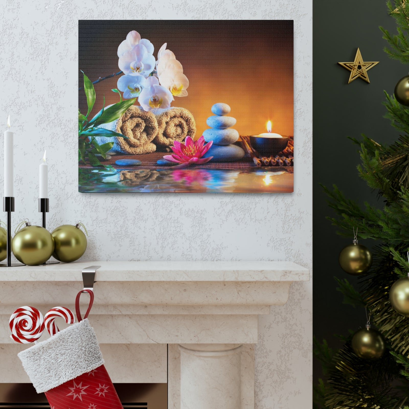 Towels on Bamboo Mat Forest Floral Nature Photography Canvas Wall Art for Home Decor Ready-to-Hang-Express Your Love Gifts