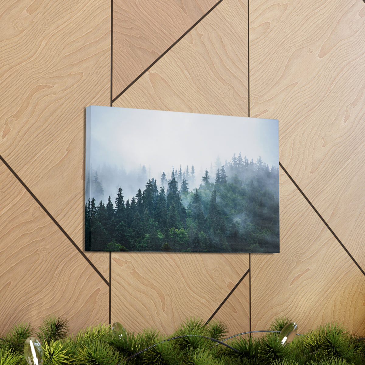 Misty Dark Mountain Forest Nature Wilderness Photography Canvas Wall Art for Home Decor Ready-to-Hang-Express Your Love Gifts