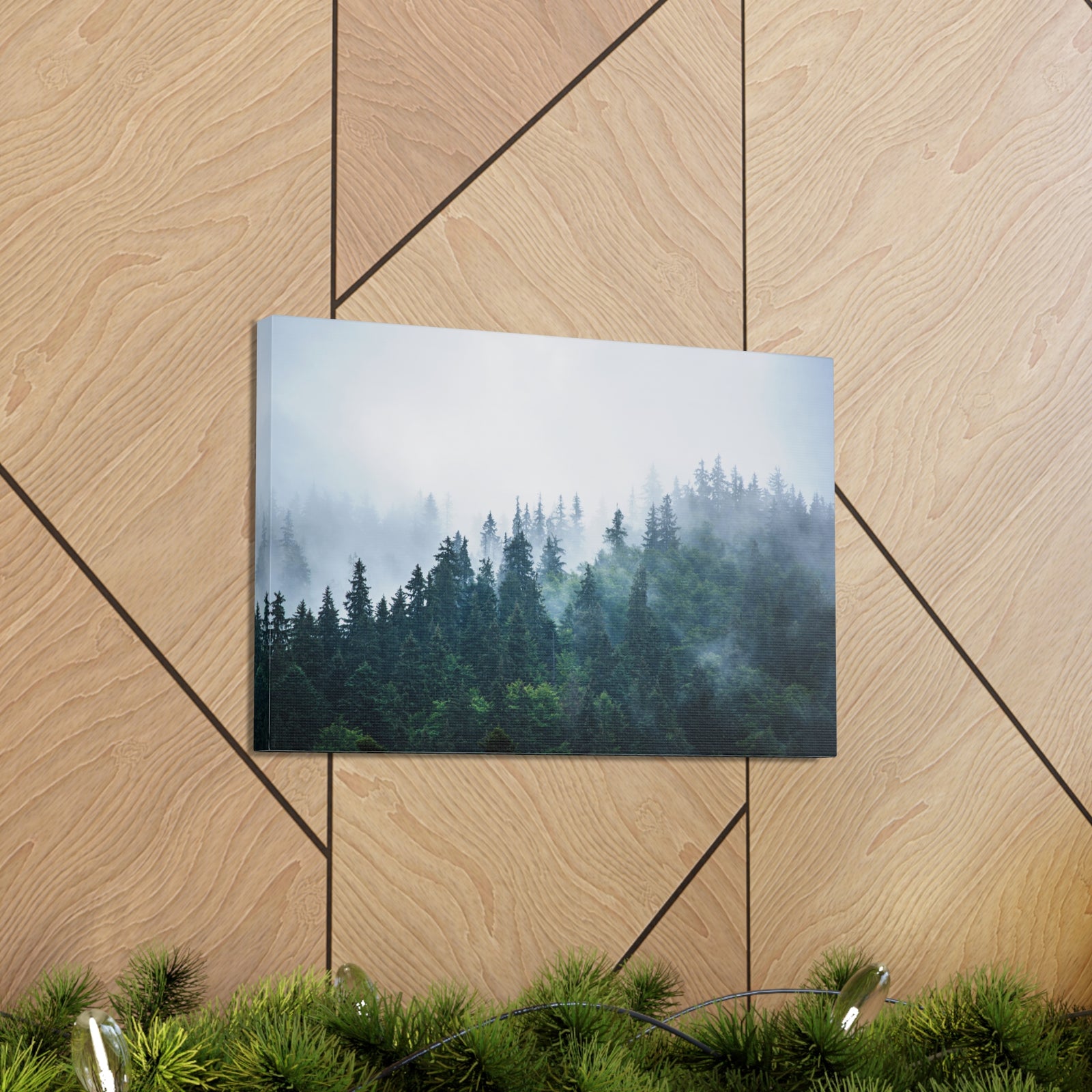 Misty Dark Mountain Forest Nature Wilderness Photography Canvas Wall Art for Home Decor Ready-to-Hang-Express Your Love Gifts