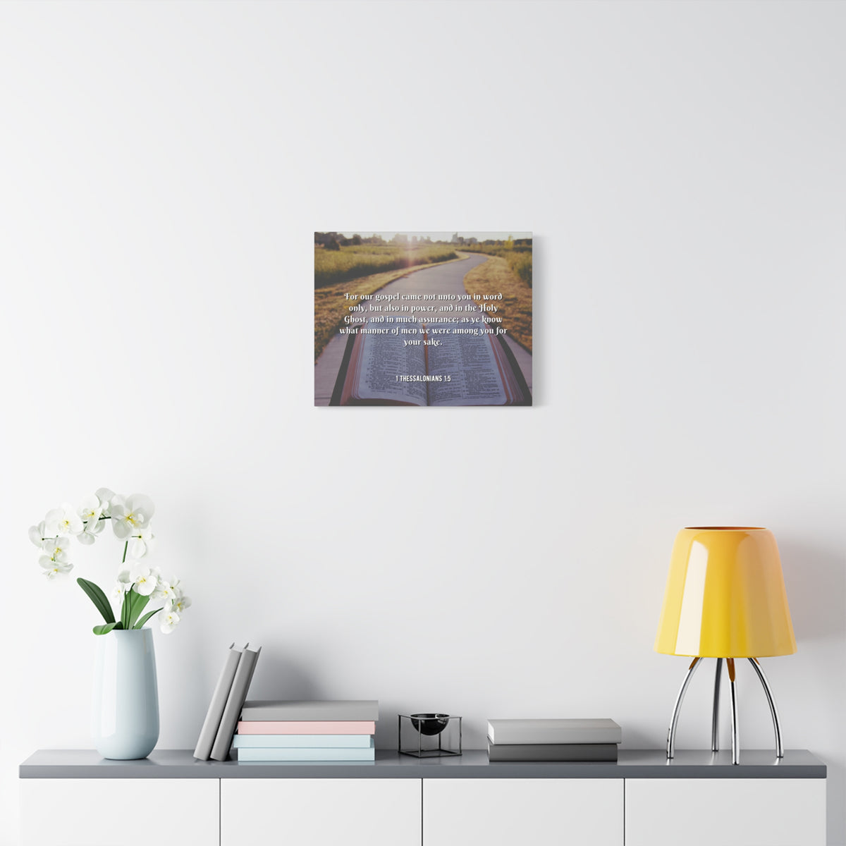 Scripture Canvas Gospel Came 1 Thessalonians 1:5 Christian Wall Art Bible Verse Print Ready to Hang-Express Your Love Gifts