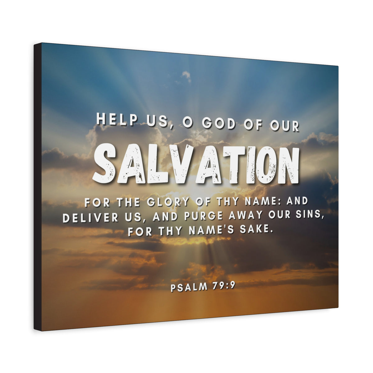 Scripture Canvas Salvation Psalm 79:9 Christian Wall Art Bible Verse Print Ready to Hang-Express Your Love Gifts