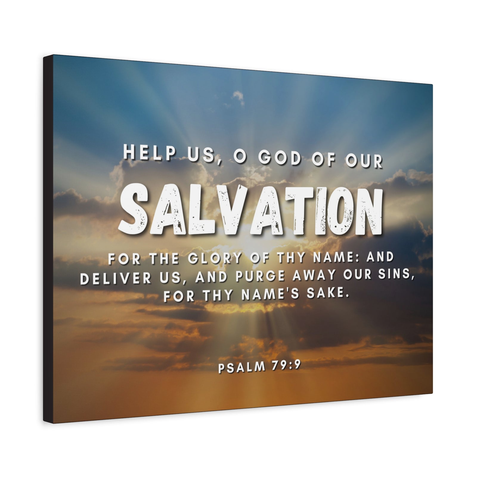 Scripture Canvas Salvation Psalm 79:9 Christian Wall Art Bible Verse Print Ready to Hang-Express Your Love Gifts