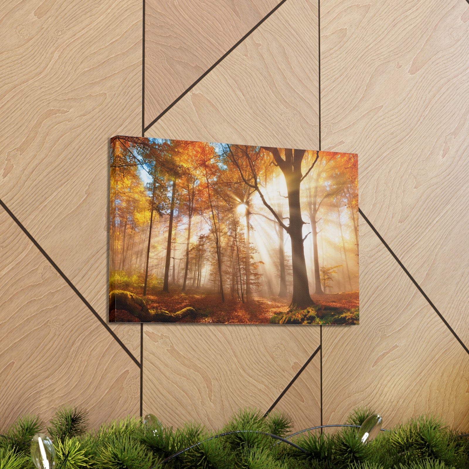 Sunlight Shine Autumn Forest Nature Wilderness Photography Canvas Wall Art for Home Decor Ready-to-Hang-Express Your Love Gifts