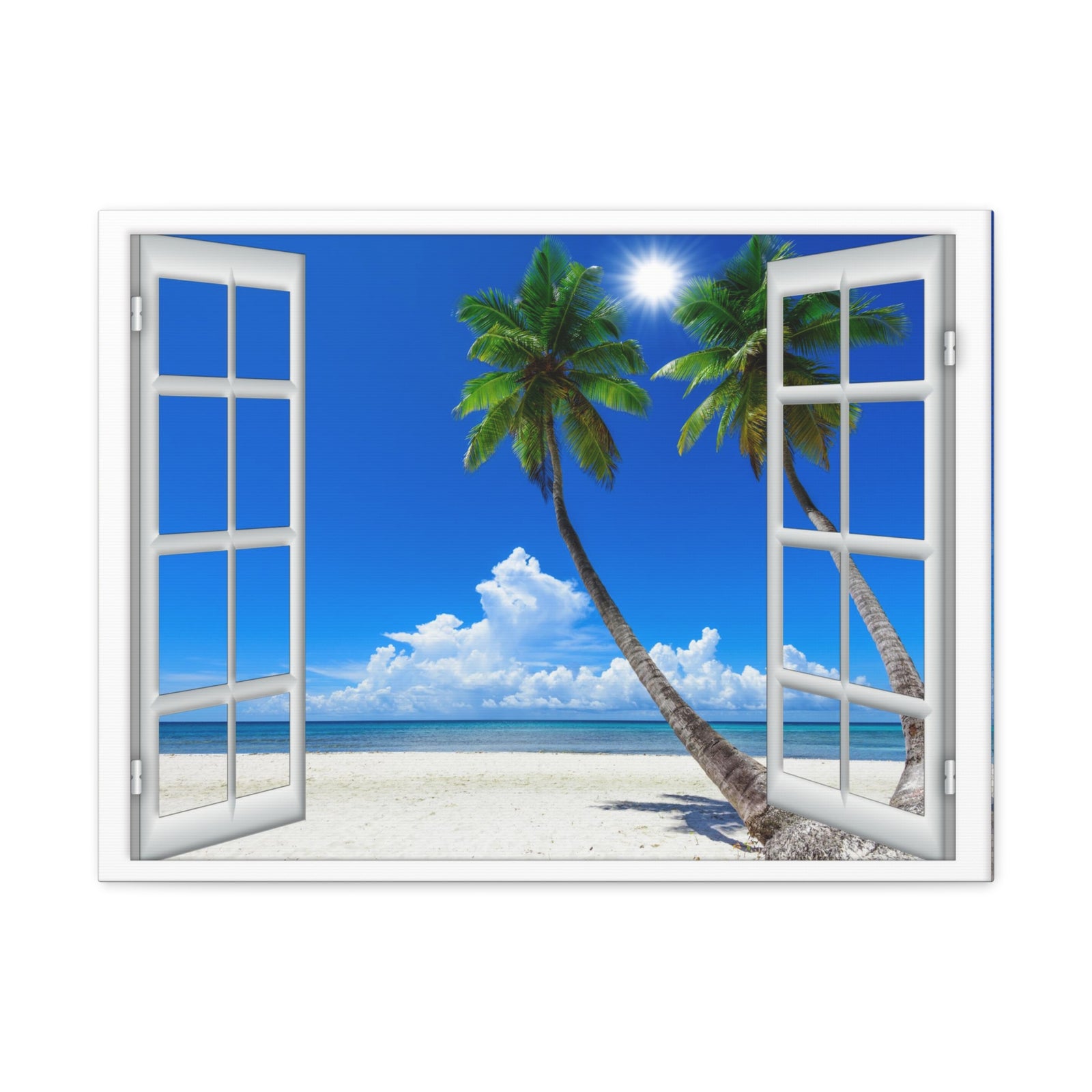 Canvas Print Wall Art Window Palm Tree View Nature Photography Realism Scenic Landscape Colorful Multicolor for Home Decor Ready to Hang-Express Your Love Gifts