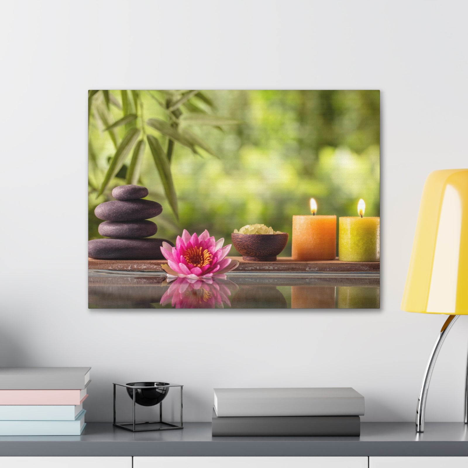 Zen Stone and Salt Forest Floral Nature Photography Canvas Wall Art for Home Decor Ready-to-Hang-Express Your Love Gifts