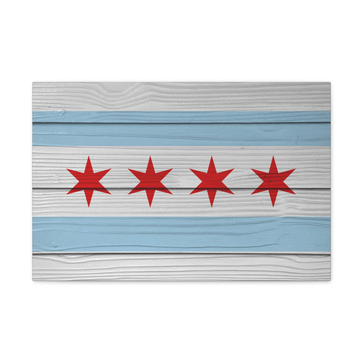 Wooden Chicago Flag Handpainted Art Canvas Wall Art for Home Decor Ready-to-Hang-Express Your Love Gifts