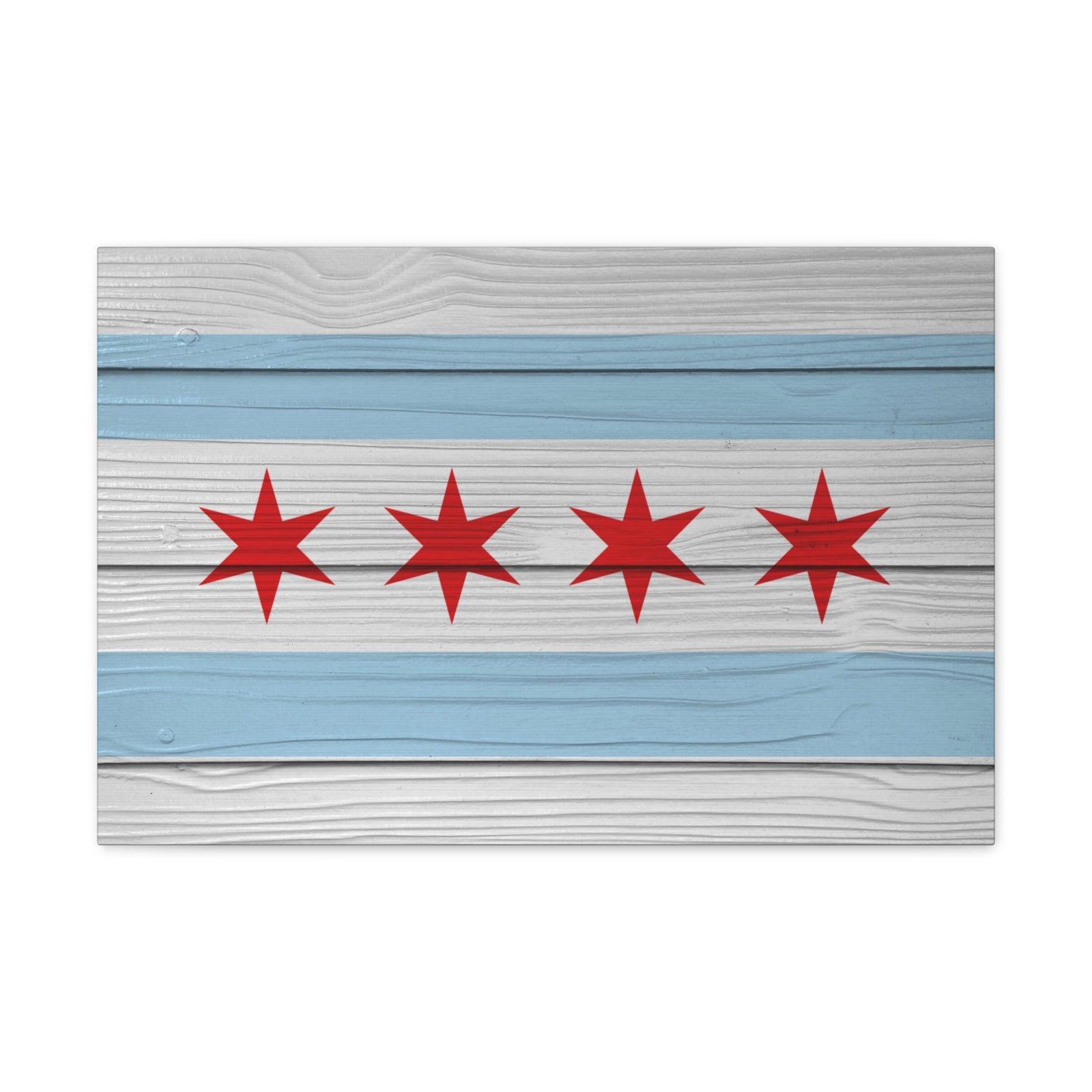 Wooden Chicago Flag Handpainted Art Canvas Wall Art for Home Decor Ready-to-Hang-Express Your Love Gifts