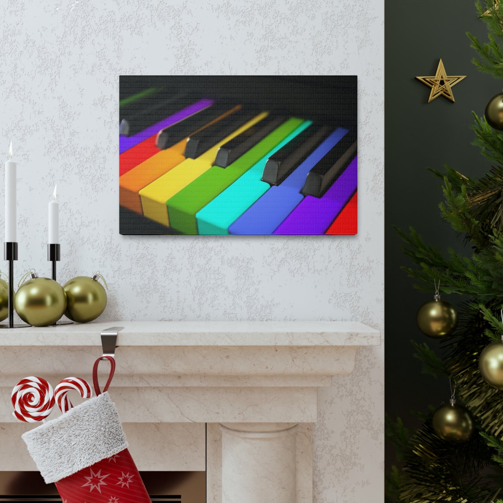 Piano Keys In Rainbow Music Lover's Delight Piano Keyboard Canvas Wall Art for Home Decor Ready-to-Hang-Express Your Love Gifts