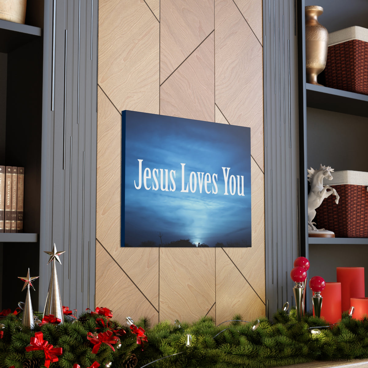 Scripture Canvas Jesus Loves You John 3:16 Dark Blue Sky Christian Wall Art Bible Verse Print Ready to Hang-Express Your Love Gifts