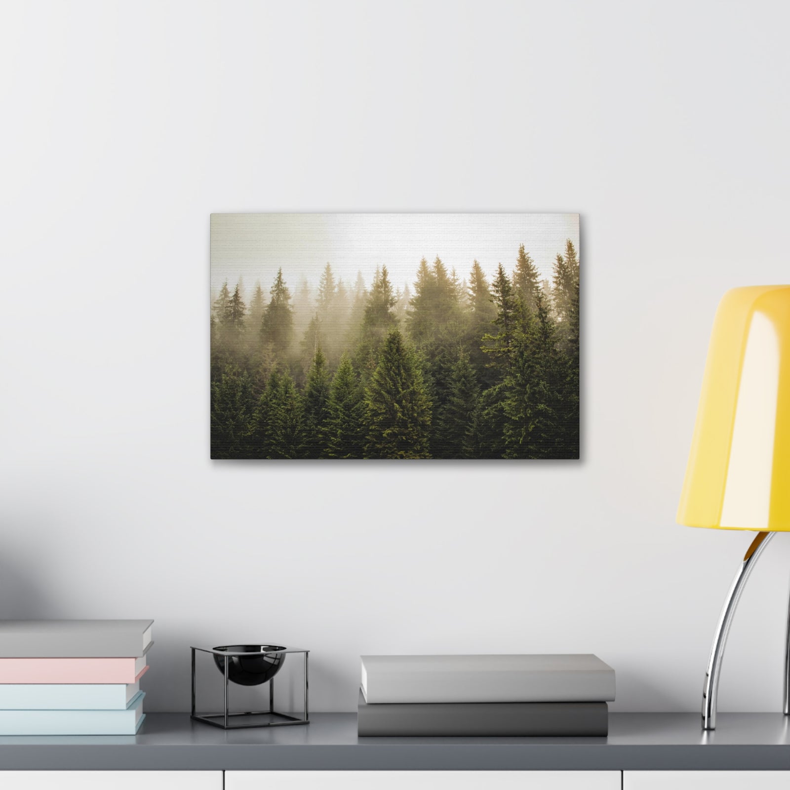 Misty Pine Tree Forest Nature Wilderness Photography Canvas Wall Art for Home Decor Ready-to-Hang-Express Your Love Gifts