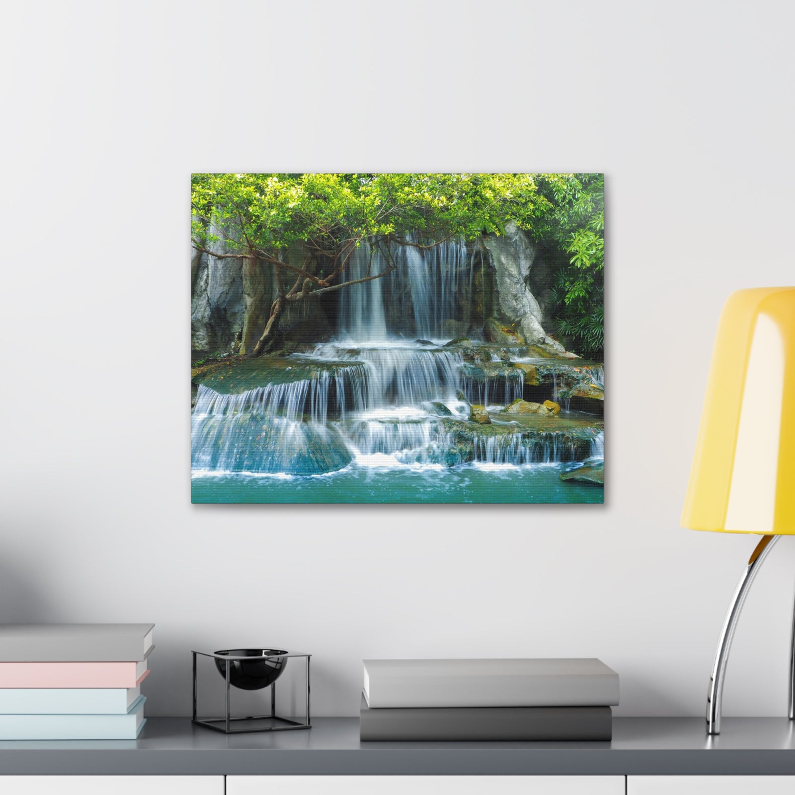 Forest Jungle Cascading Waterfall Nature Wilderness Photography Canvas Wall Art for Home Decor Ready-to-Hang-Express Your Love Gifts
