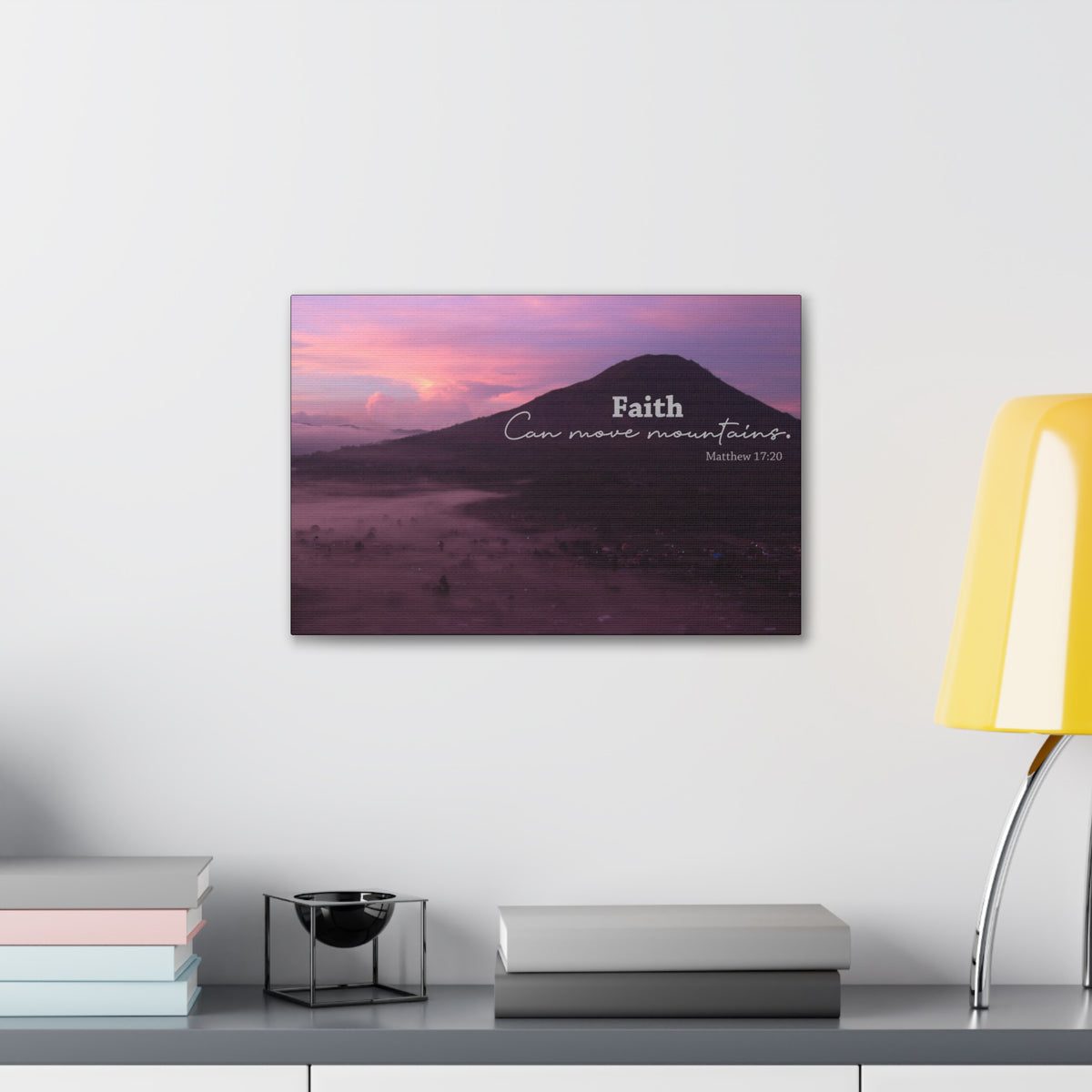 Scripture Canvas Move Mountains Matthew 17:20 Pink Christian Wall Art Bible Verse Print Ready to Hang-Express Your Love Gifts