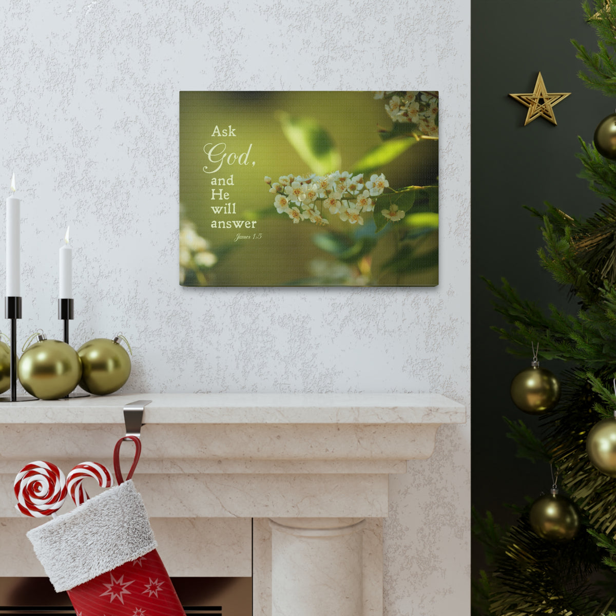 Scripture Canvas He Will Answer James 1:5 Christian Wall Art Bible Verse Print Ready to Hang-Express Your Love Gifts
