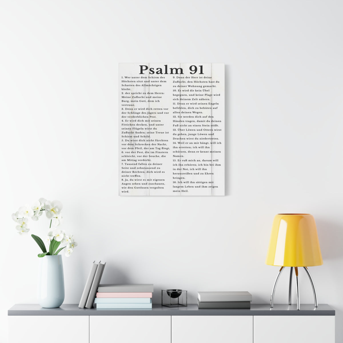 Scripture Walls Psalm 91 German White Bible Verse Canvas Christian Wall Art Ready to Hang Unframed-Express Your Love Gifts