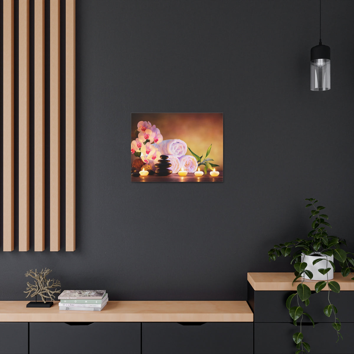 Massage Stones with Towels Forest Floral Nature Photography Canvas Wall Art for Home Decor Ready-to-Hang-Express Your Love Gifts