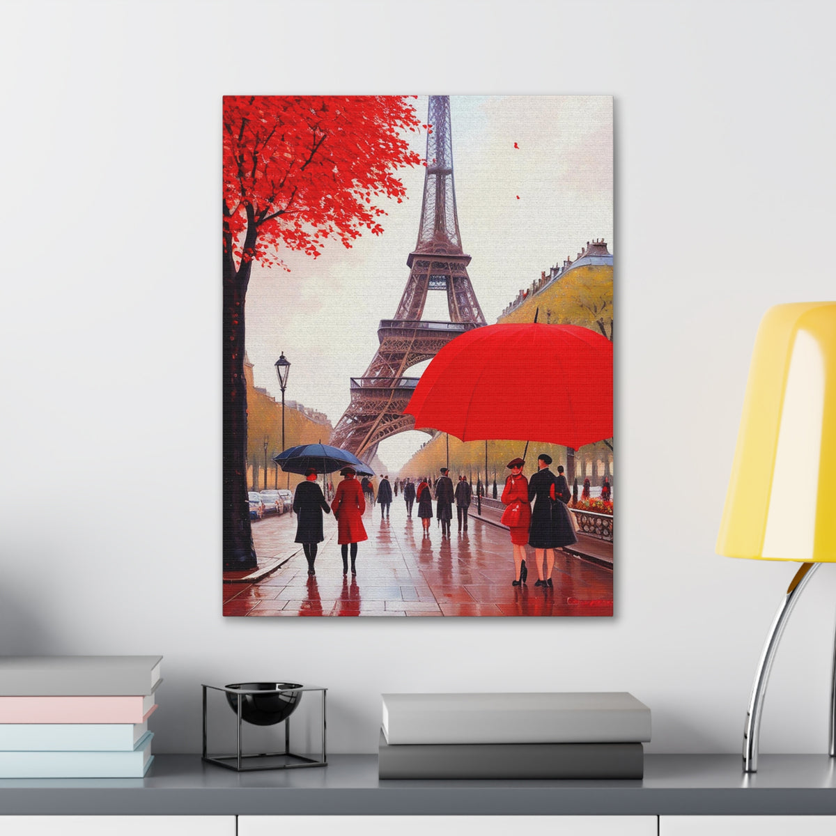 Eiffel Tower Big Red Umbrella Paris France Canvas Artwork High-Quality Breathtaking French City for Home Decor Ready to Hang-Express Your Love Gifts