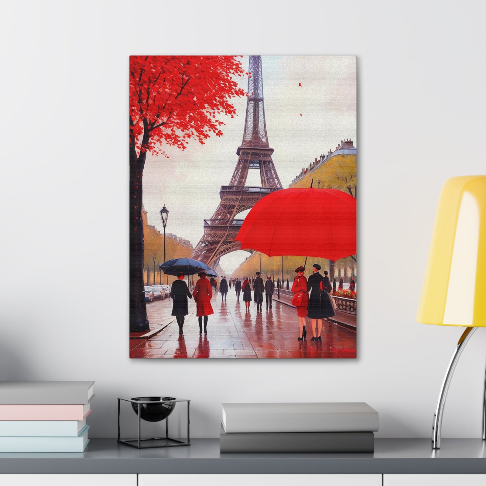 Eiffel Tower Big Red Umbrella Paris France Canvas Artwork High-Quality Breathtaking French City for Home Decor Ready to Hang-Express Your Love Gifts