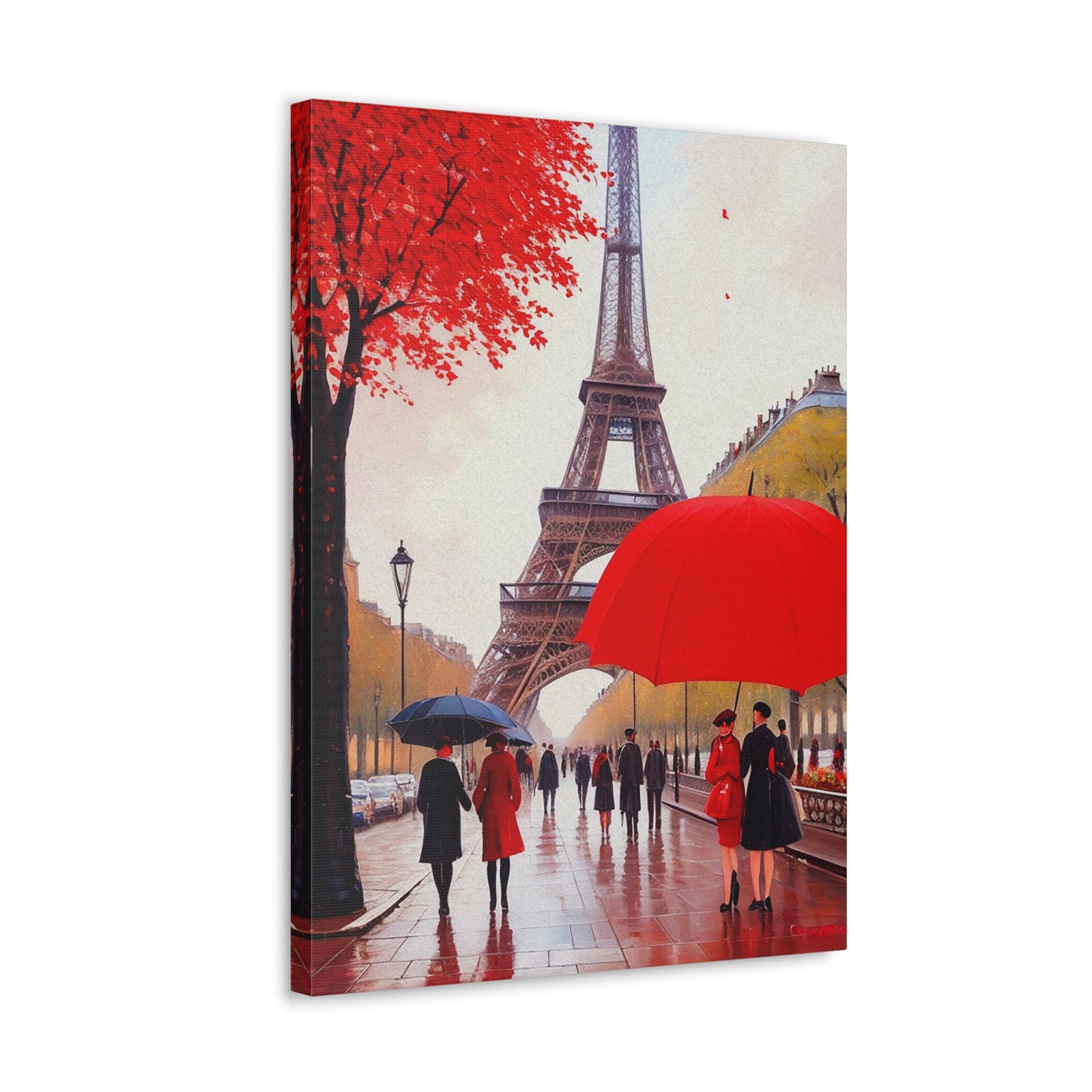 Eiffel Tower Big Red Umbrella Paris France Canvas Artwork High-Quality Breathtaking French City for Home Decor Ready to Hang-Express Your Love Gifts