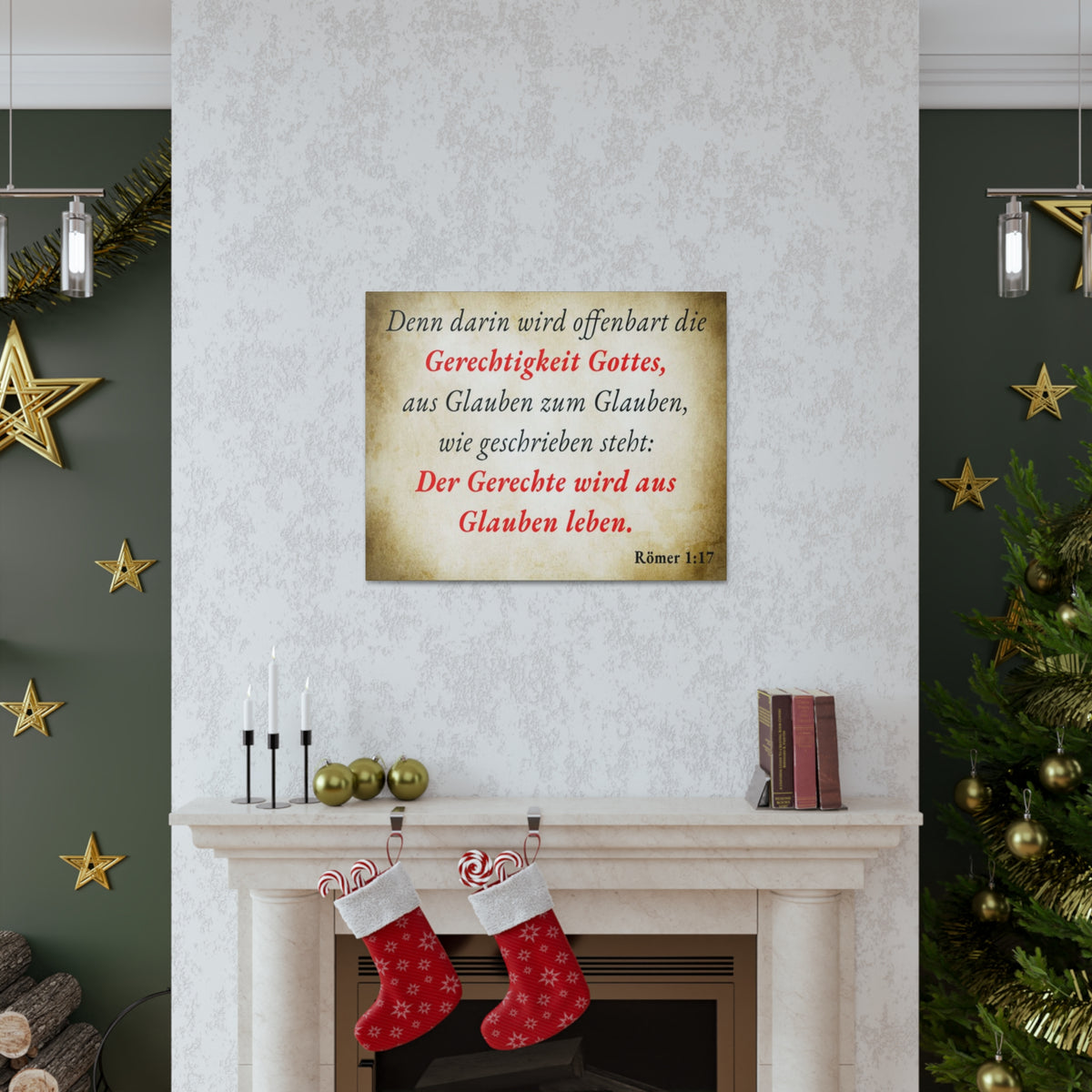 Scripture Walls Römer 1:17 Romans 1:17 Live By Faith German Gold Bible Verse Canvas Christian Wall Art Ready to Hang Unframed-Express Your Love Gifts