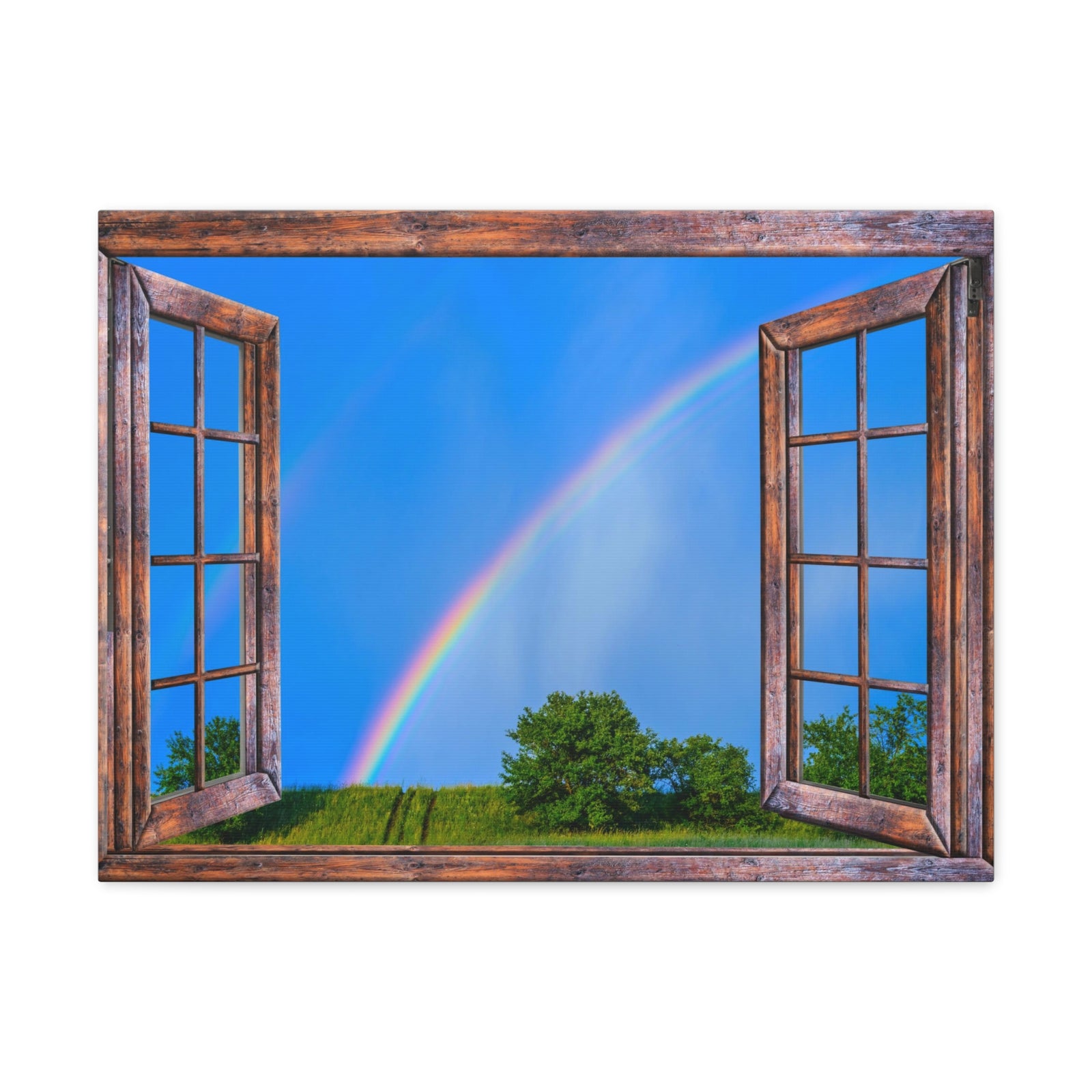 Canvas Print Wall Art Window Rainbow Tree View Nature Photography Realism Scenic Landscape Colorful Multicolor for Home Decor Ready to Hang-Express Your Love Gifts
