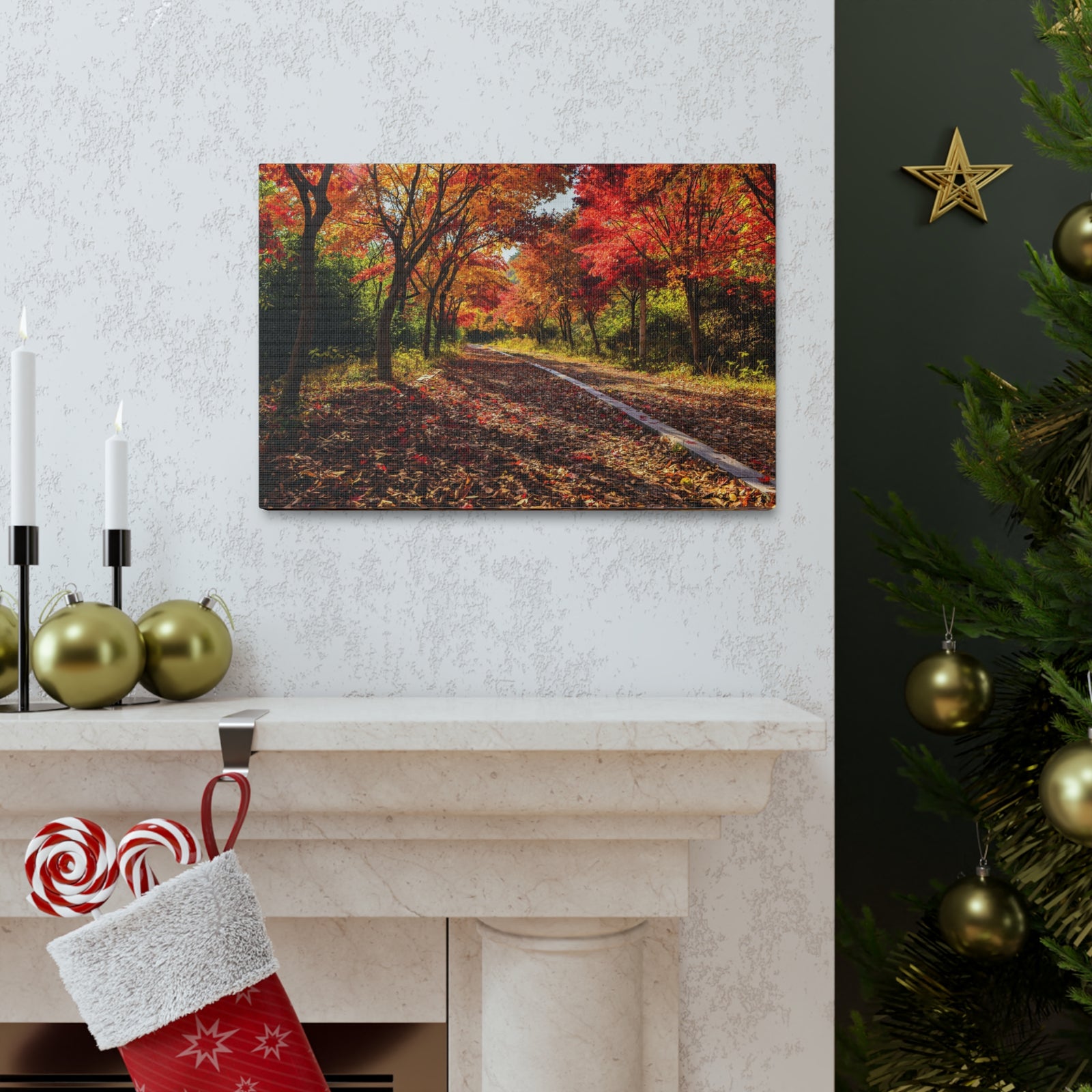 Orange Tree Path Autumn Park Nature Wilderness Photography Canvas Wall Art for Home Decor Ready-to-Hang-Express Your Love Gifts