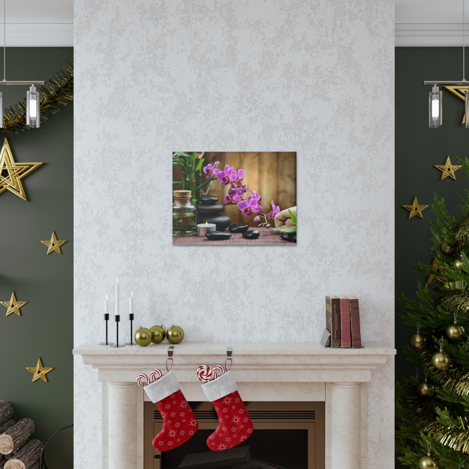Bamboo Stones Orchid Forest Floral Nature Photography Canvas Wall Art for Home Decor Ready-to-Hang-Express Your Love Gifts