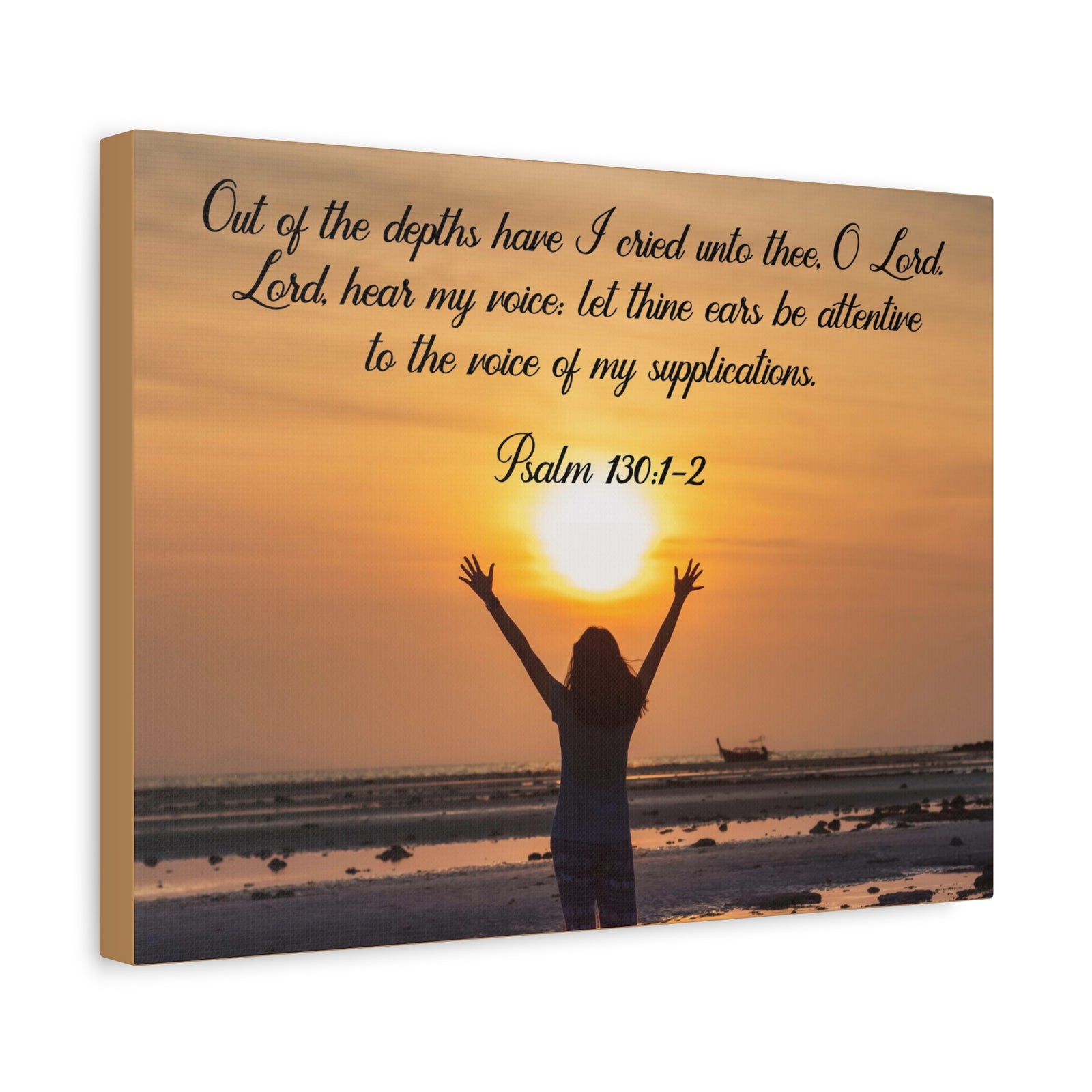 Bible Verse Canvas Out of The Depths Psalm 130:1-2 Christian Home Décor Wall Art Scripture Ready to Hang Faith Print-Express Your Love Gifts