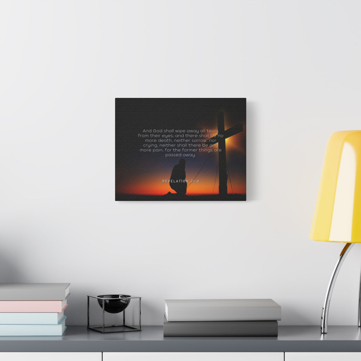 Scripture Canvas All Tears Revelation 21:4 Christian Wall Art Bible Verse Print Ready to Hang-Express Your Love Gifts