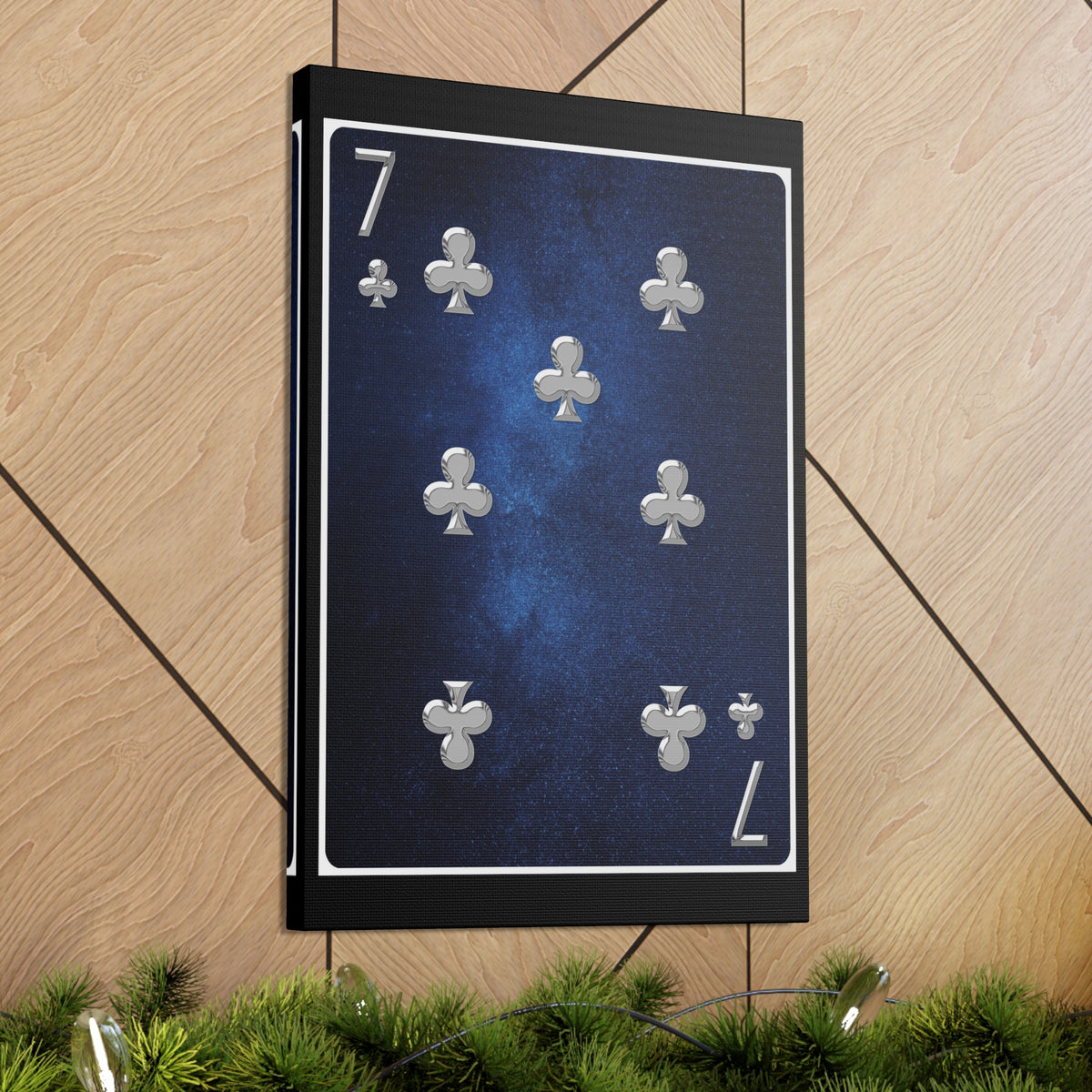 Seven Of Clubs Space Background Playing Card Canvas Wall Art for Home Decor Ready-to-Hang-Express Your Love Gifts