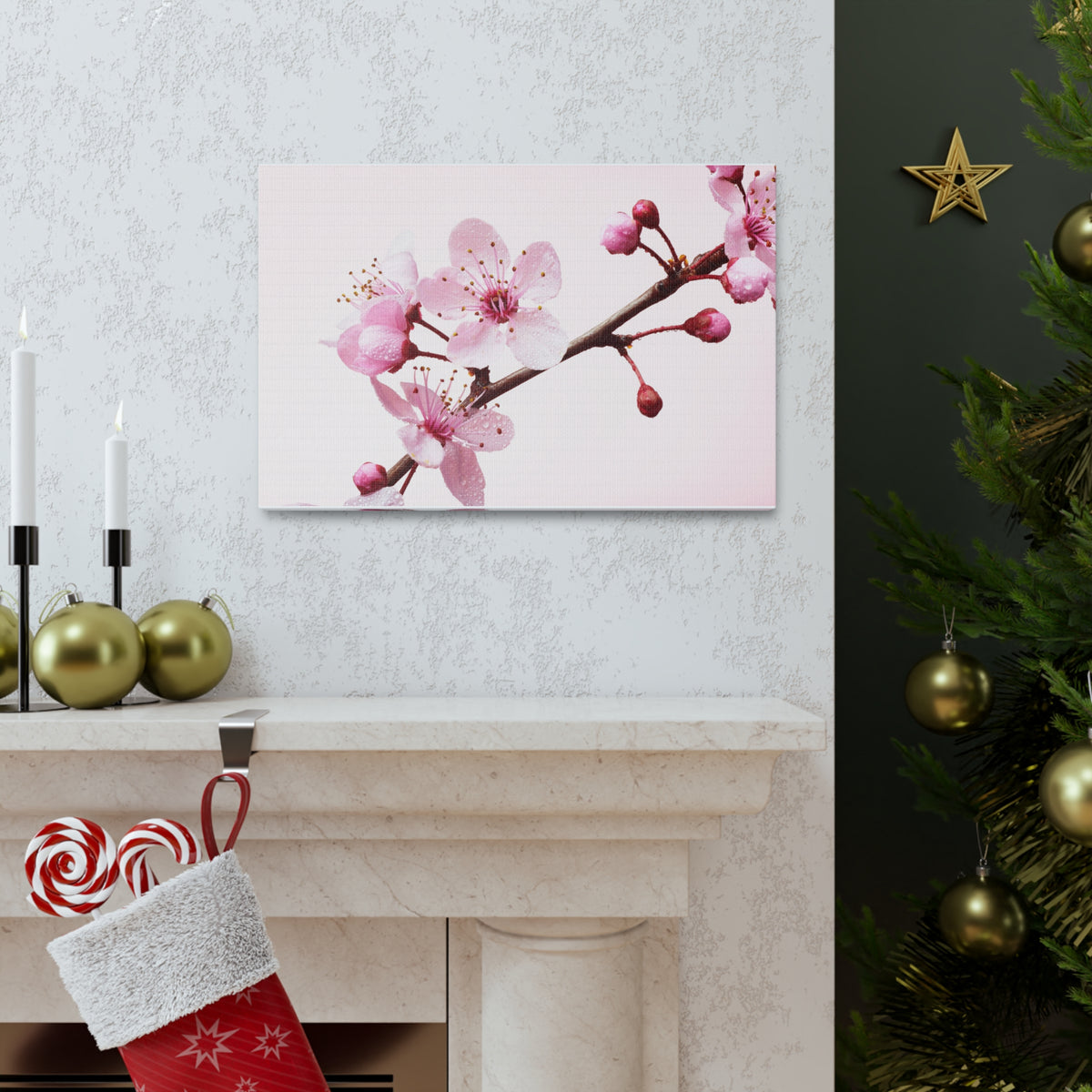 Cherry Blossom Branch Forest Floral Nature Photography Canvas Wall Art for Home Decor Ready-to-Hang-Express Your Love Gifts